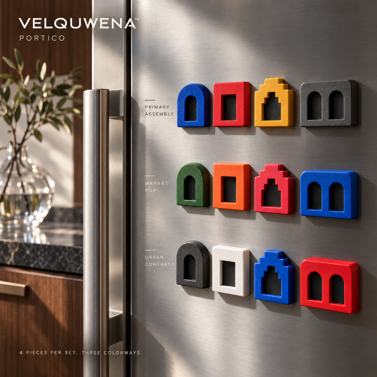 VELQUWENA™ Portico Decorative Refrigerator Magnets — 4-Piece Sculptural Arch Fridge Magnet Set for Photos, Notes & Kitchen Decor
