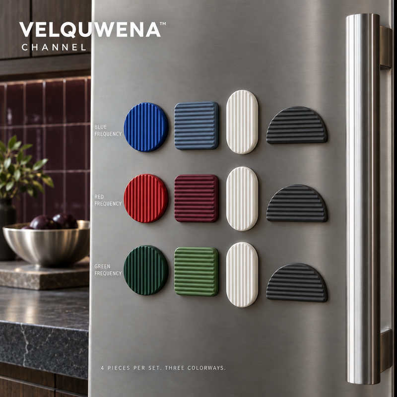 VELQUWENA™ Channel Ribbed Refrigerator Magnets — 4-Piece Textured Geometric Fridge Magnet Set for Photos, Lists & Modern Kitchen Decor
