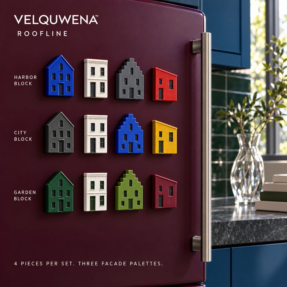 VELQUWENA™ Roofline House Refrigerator Magnets — 4-Piece Miniature Architectural Fridge Magnet Set for Kitchen Photos, Notes & Home Decor