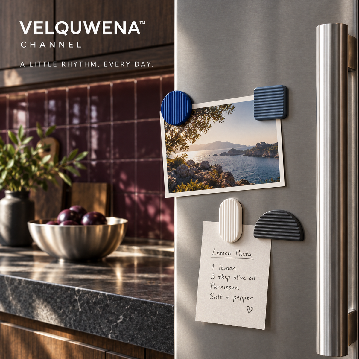 VELQUWENA™ Channel Ribbed Refrigerator Magnets — 4-Piece Textured Geometric Fridge Magnet Set for Photos, Lists & Modern Kitchen Decor