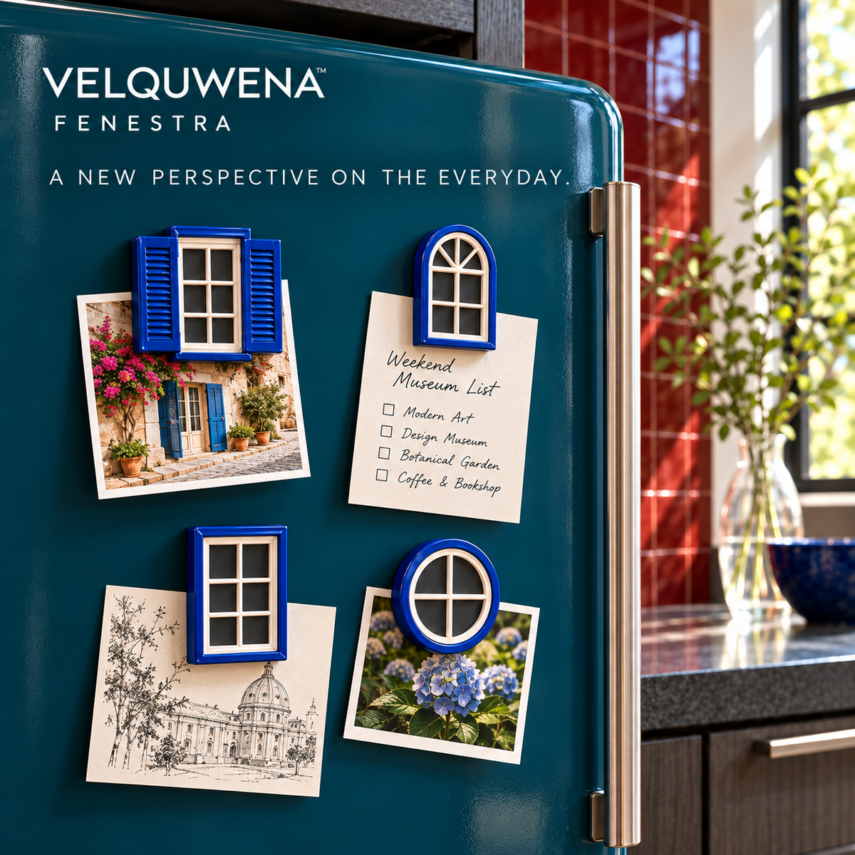 VELQUWENA™ Fenestra Window Refrigerator Magnets — 4-Piece Architectural Fridge Magnet Set with Shutter, Arch, Casement & Round Window Designs