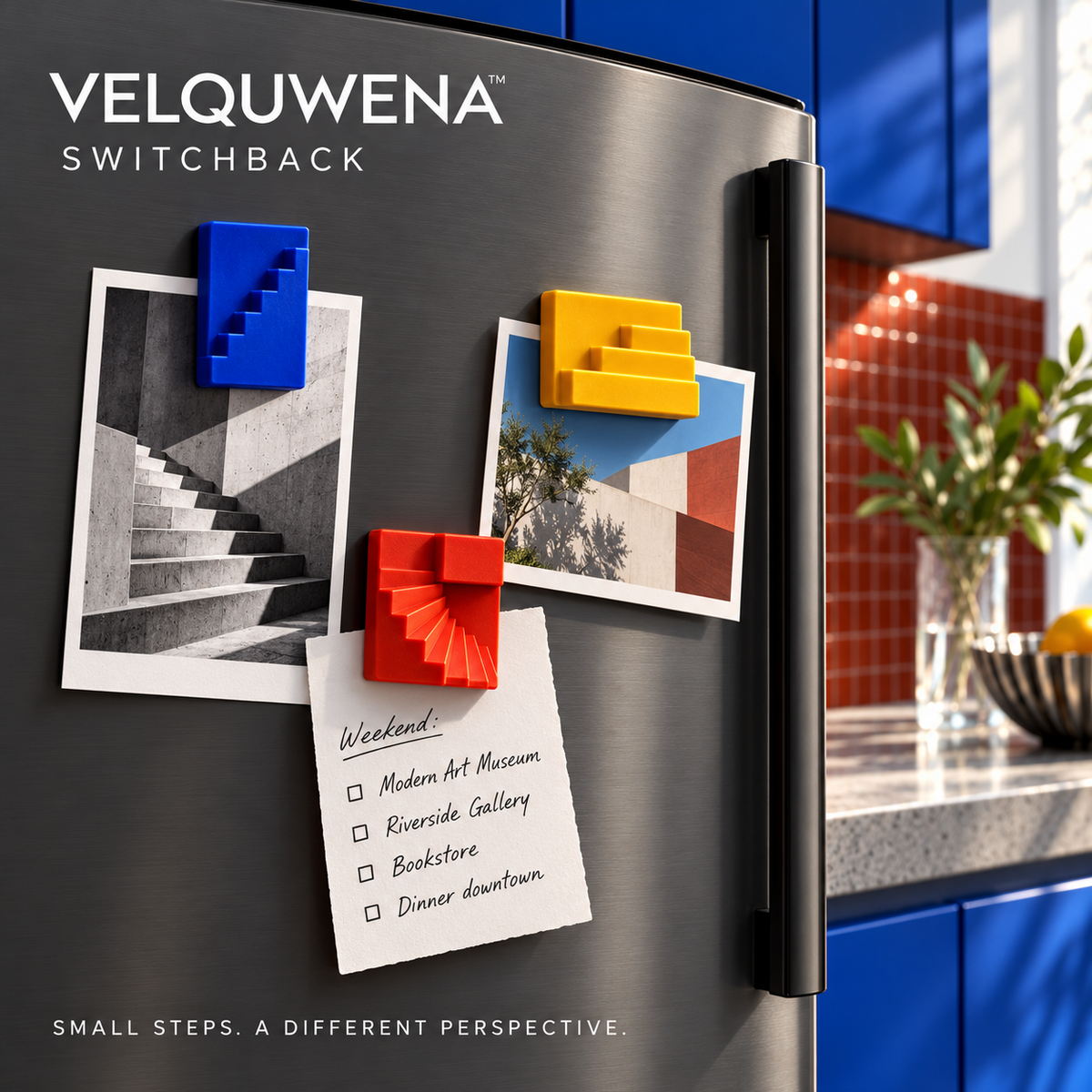 VELQUWENA™ Switchback Staircase Refrigerator Magnets — 3-Piece Sculptural Architecture Fridge Magnet Set for Photos, Notes & Magnetic Board Decor