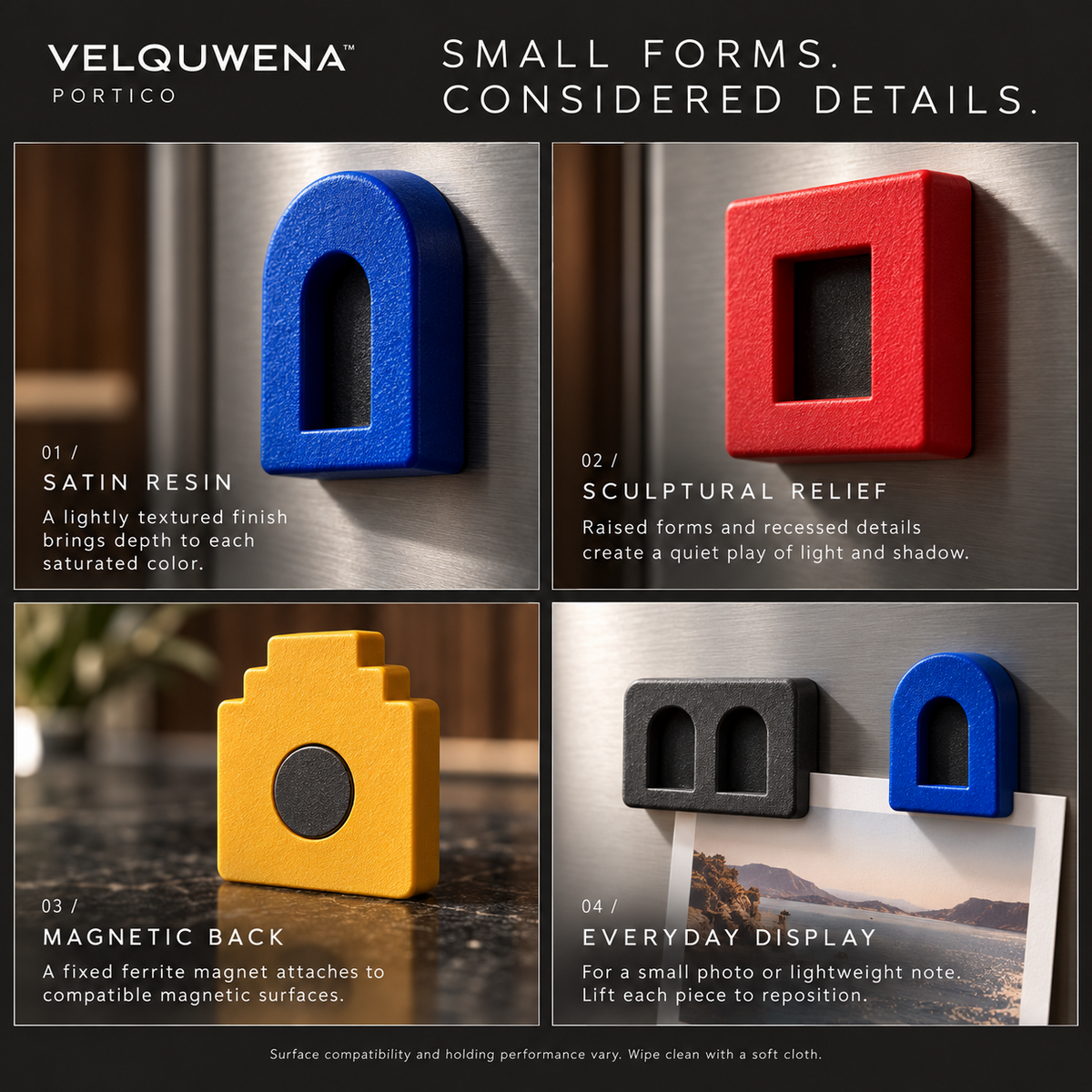 VELQUWENA™ Portico Decorative Refrigerator Magnets — 4-Piece Sculptural Arch Fridge Magnet Set for Photos, Notes & Kitchen Decor