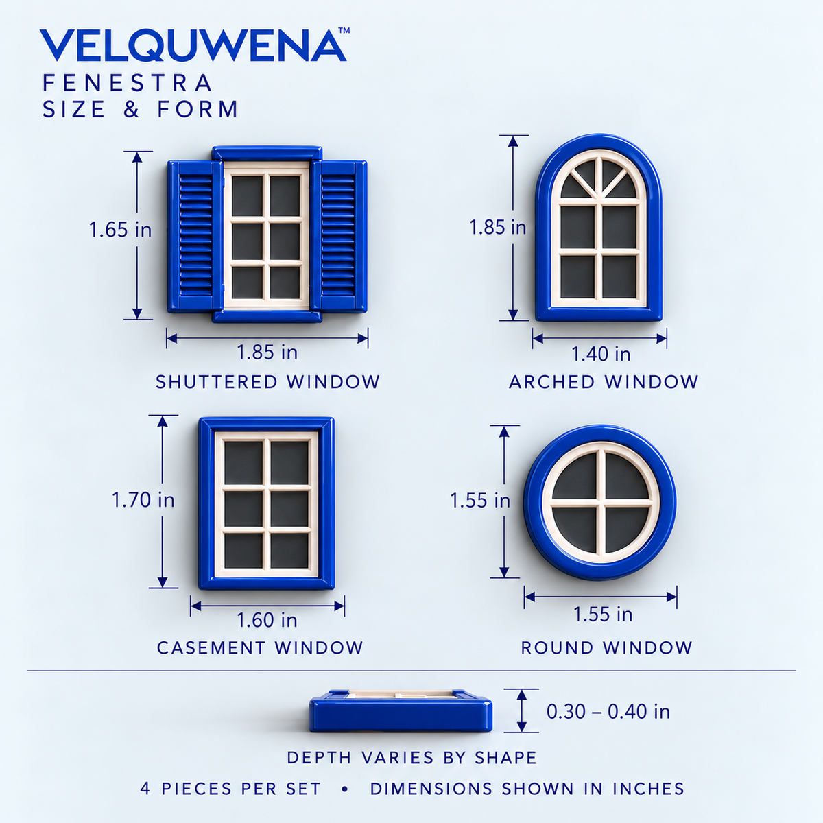 VELQUWENA™ Fenestra Window Refrigerator Magnets — 4-Piece Architectural Fridge Magnet Set with Shutter, Arch, Casement & Round Window Designs