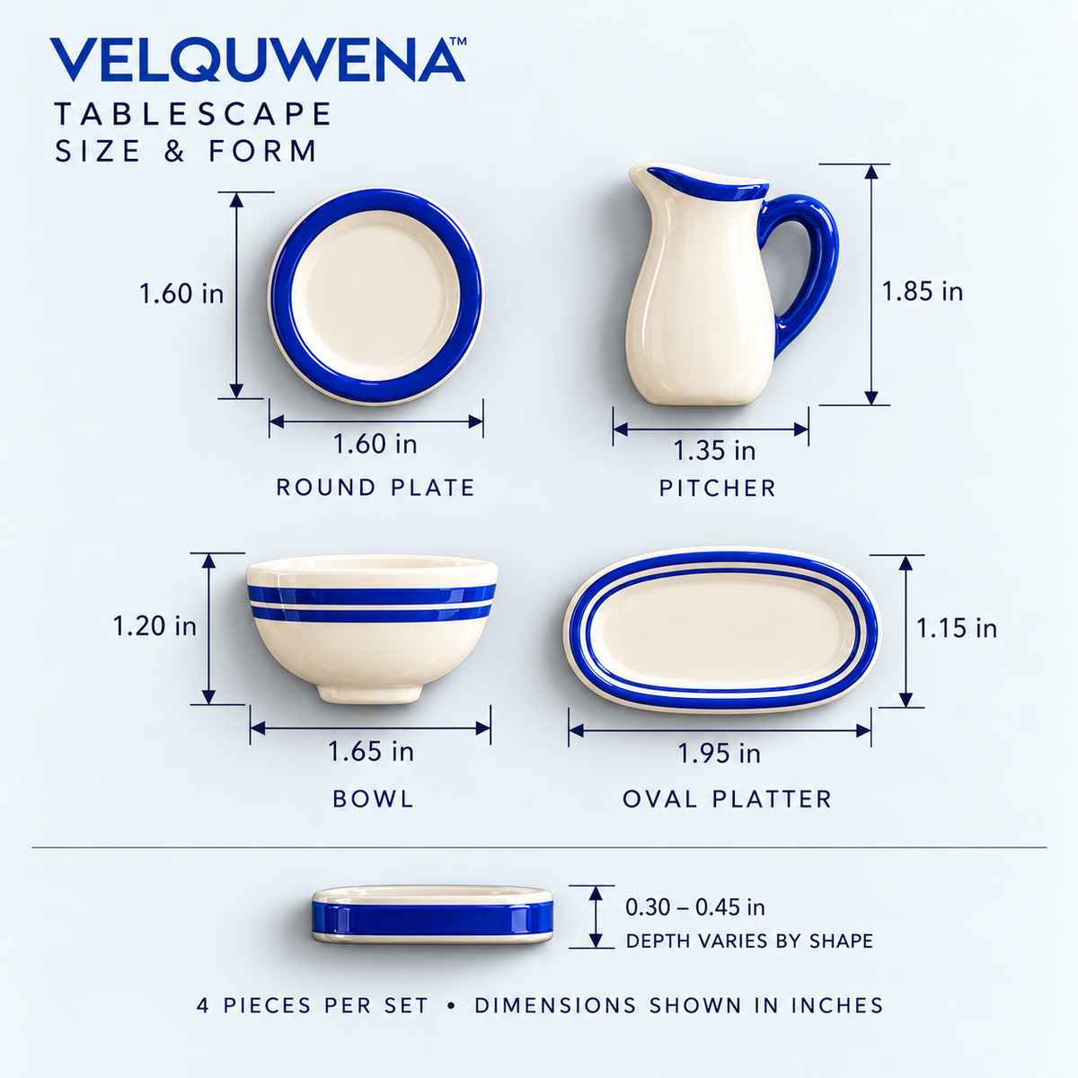 VELQUWENA™ Tablescape Kitchen Refrigerator Magnets — 4-Piece Miniature Tableware Fridge Magnet Set with Plate, Pitcher, Bowl & Serving Platter