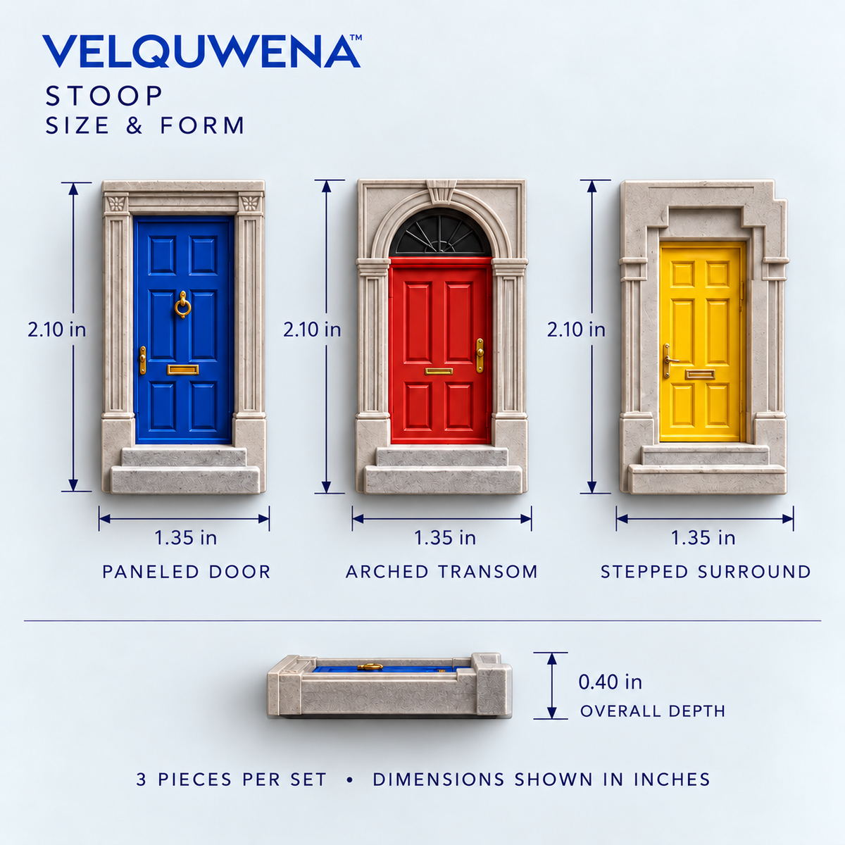 VELQUWENA™ Stoop Townhouse Door Refrigerator Magnets — 3-Piece Architectural Resin Fridge Magnet Set for Photos, Notes & Home Decor