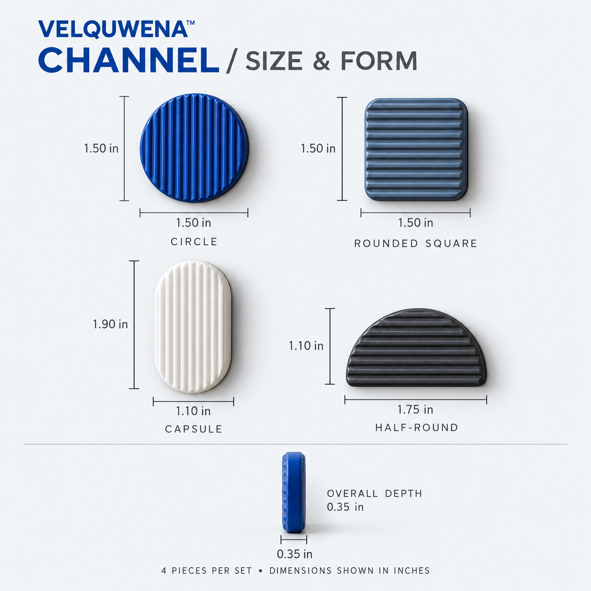 VELQUWENA™ Channel Ribbed Refrigerator Magnets — 4-Piece Textured Geometric Fridge Magnet Set for Photos, Lists & Modern Kitchen Decor