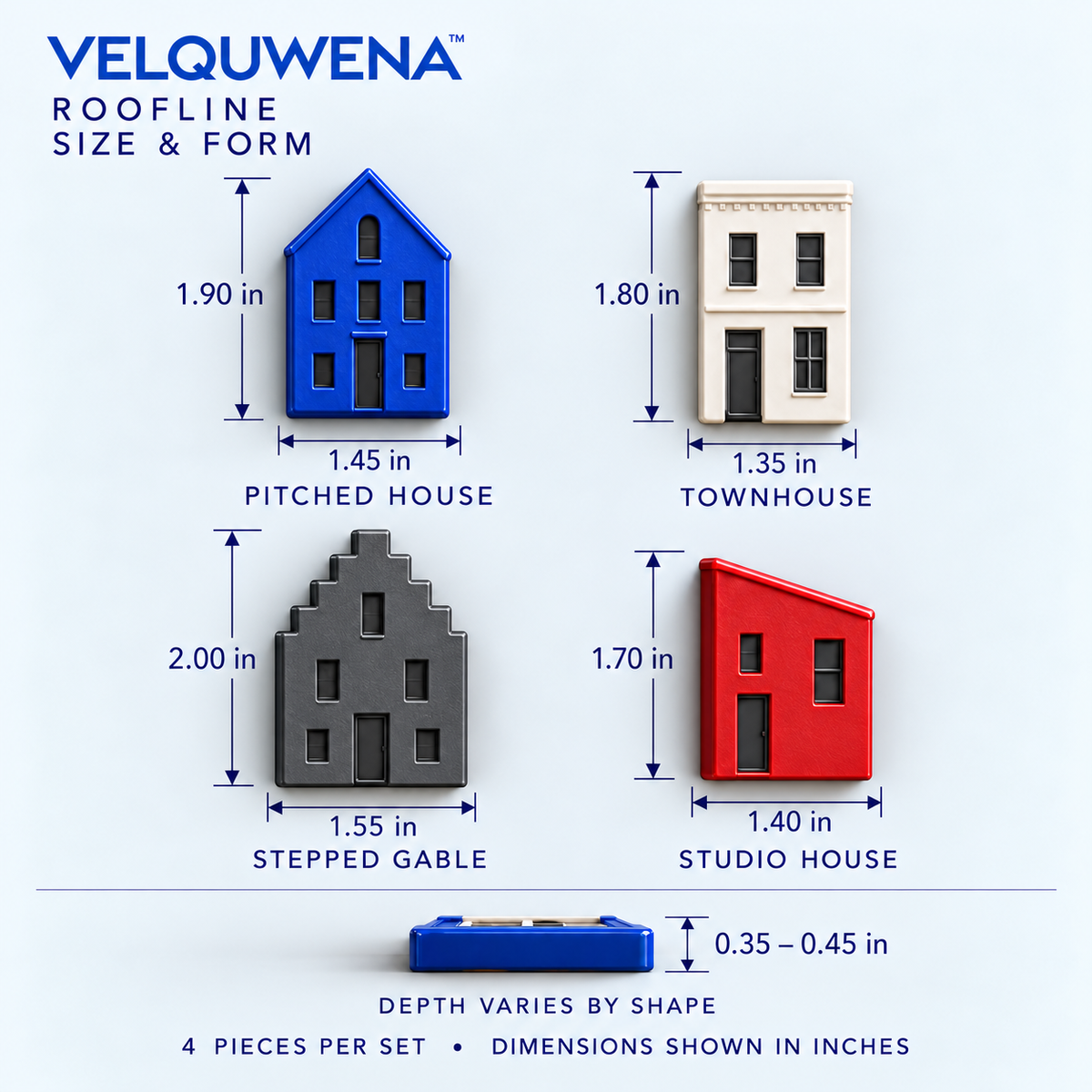 VELQUWENA™ Roofline House Refrigerator Magnets — 4-Piece Miniature Architectural Fridge Magnet Set for Kitchen Photos, Notes & Home Decor
