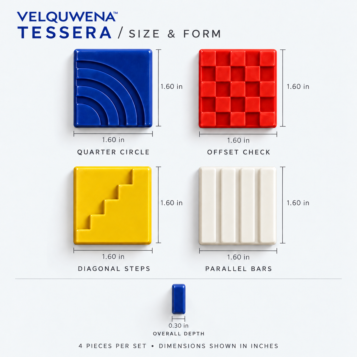 VELQUWENA™ Tessera Decorative Tile Fridge Magnets — 4-Piece Geometric Relief Refrigerator Magnet Set for Kitchen Photos, Notes & Magnetic Boards